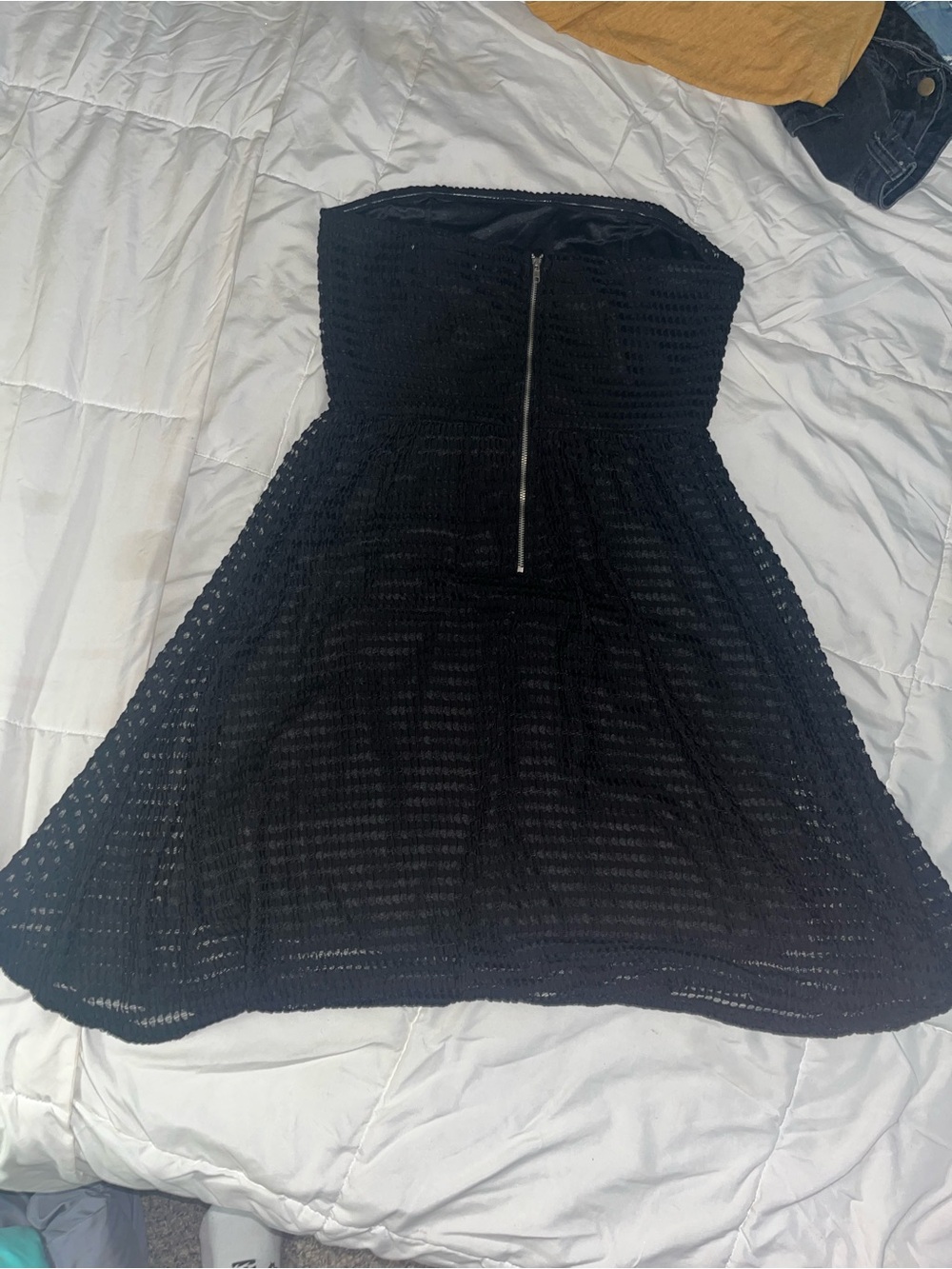 Strapless Black A-Line Dress with Front Zipper